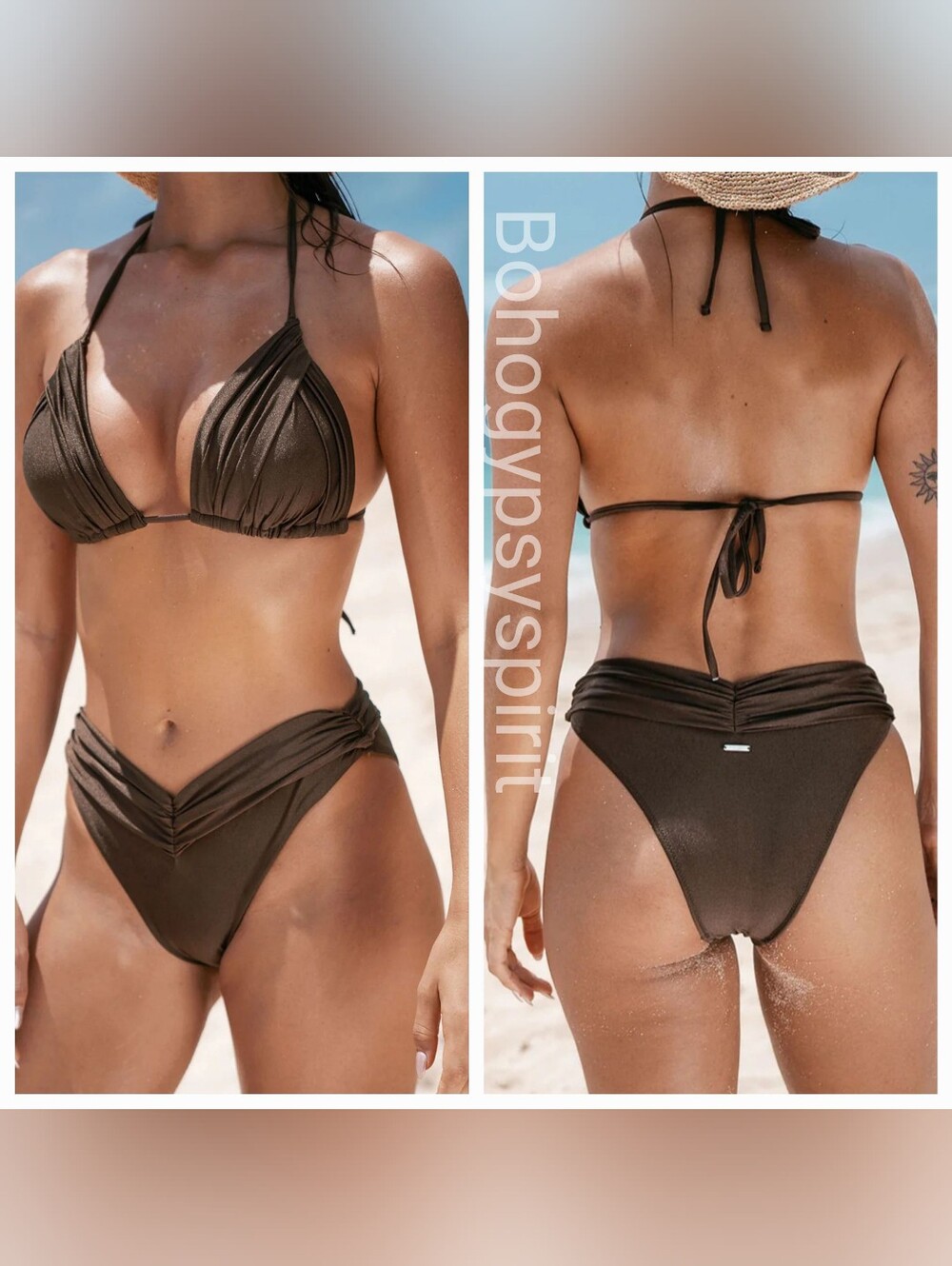 $76 Berlook Dark Coffee Brown Ruched Bikini Set, Large